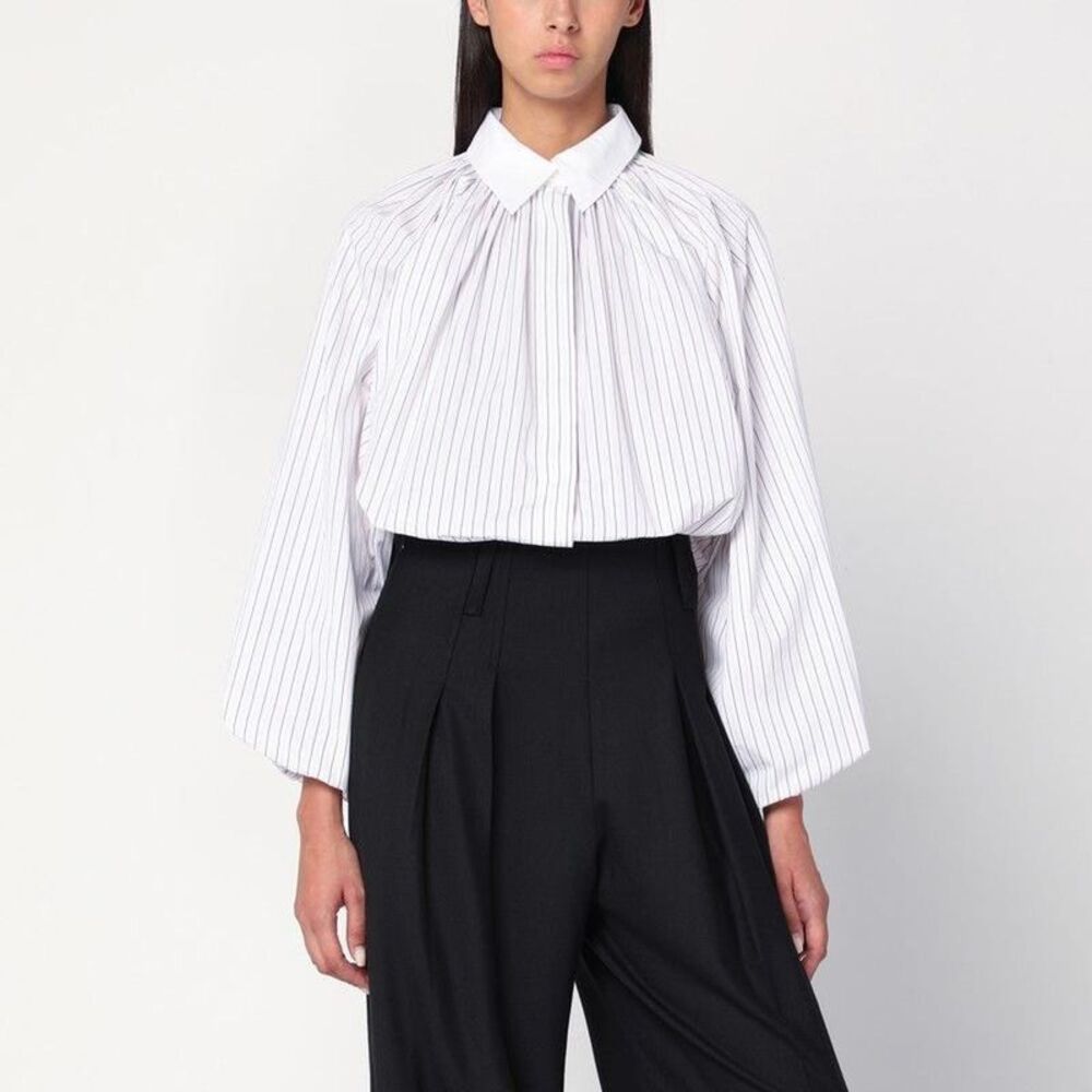 PATOU Striped Balloon Sleeve Cotton Poplin Shirt Women PINK Shirts